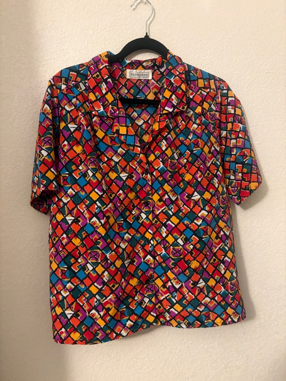 Expressions Bright Multicolor Geometric Short Sleeve Shirt